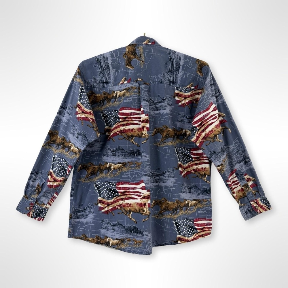 Bit & Bridle Mens L Patriotic Horse American Flag Western Button Up Shirt - Picture 3 of 6